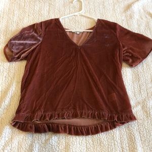 Madewell Velvet Tulip-Sleeve Ruffle Top Size S